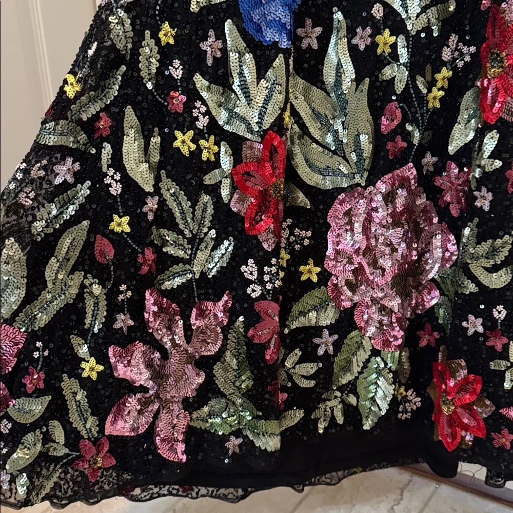 Mac Duggal 5475 Black Floral Embellished Spaghetti Strap Gown Size 14 NWT
